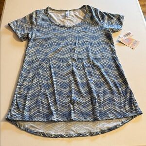 LuLaRoe Blue and White Chevron Short Sleeve Top